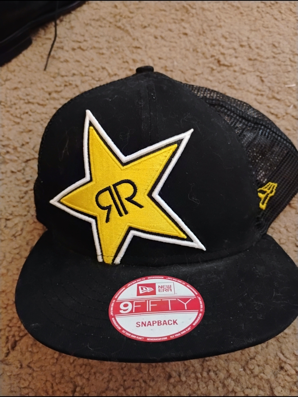 9fifty Black Snapback Hat with Yellow Star Rockstar Patch